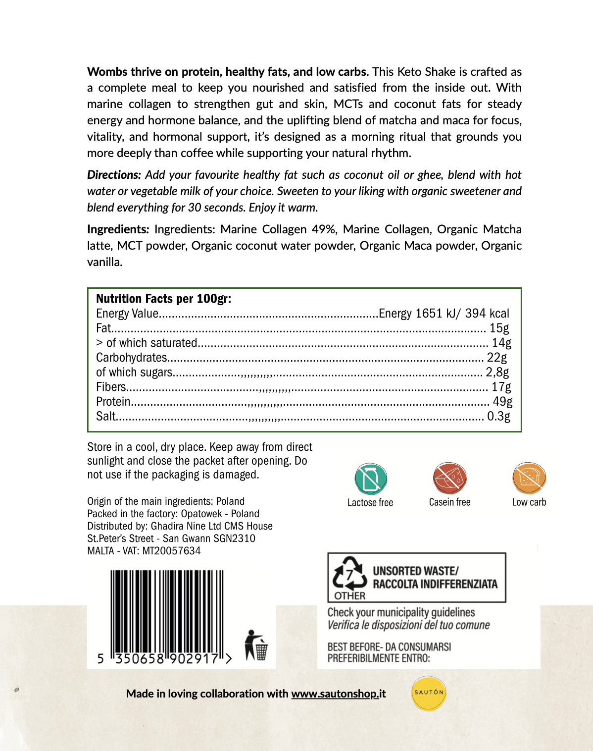 WOMB KETO SHAKE ✦ VANILLA OR MATCHA