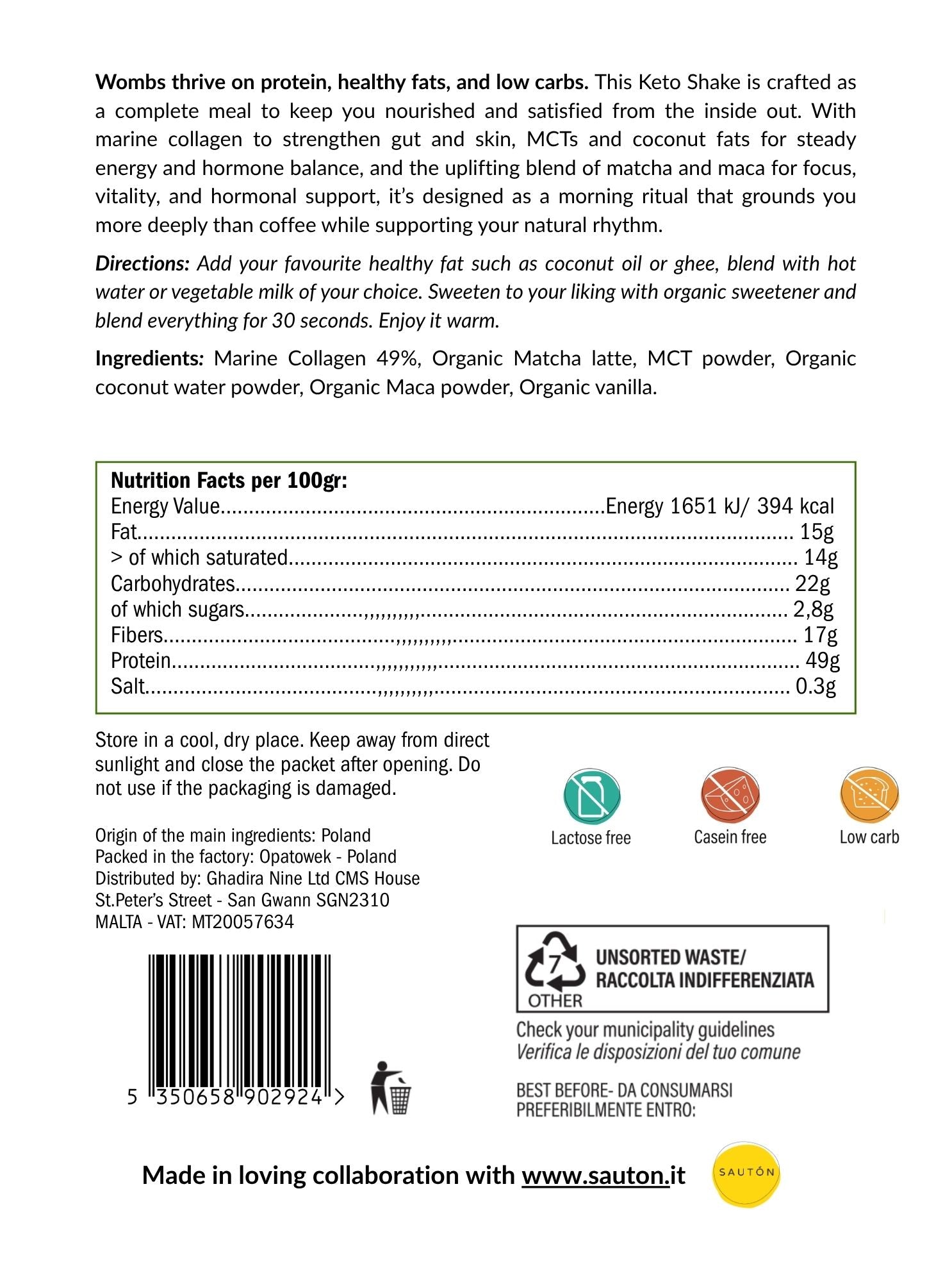 WOMB KETO SHAKE ✦ VANILLA OR MATCHA