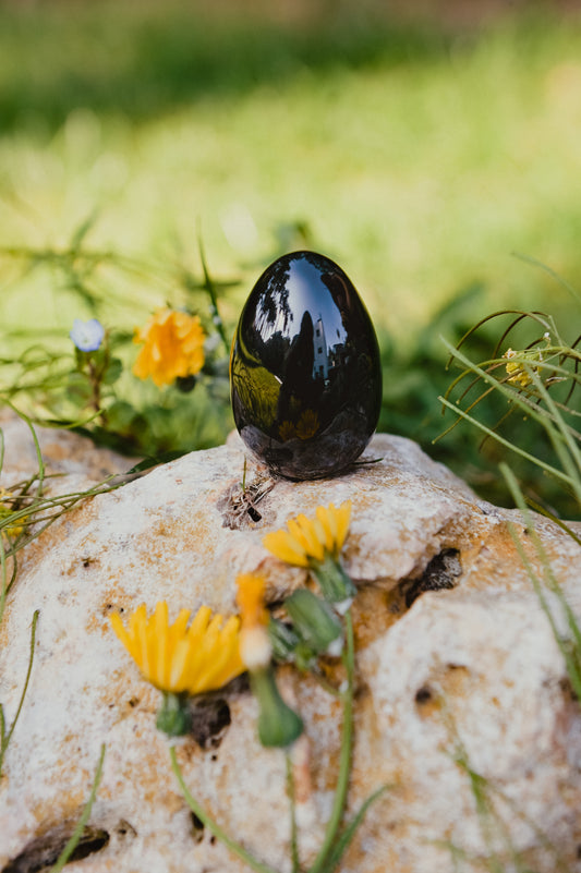 BLACK OBSIDIAN YONI EGG - GIA CERTIFIED